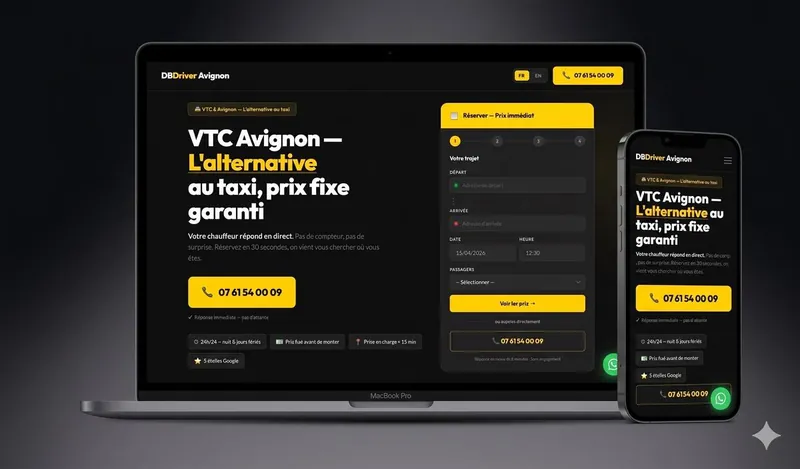 Page d’accueil du site DB Driver, chauffeur VTC à Avignon