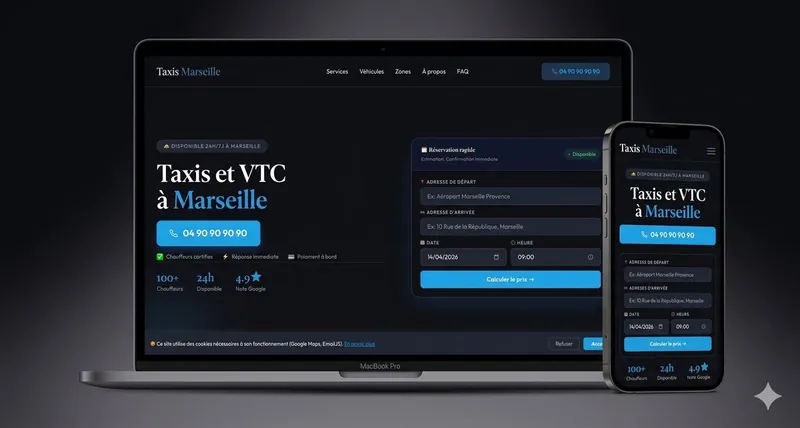 Page d’accueil du site Taxis Marseille